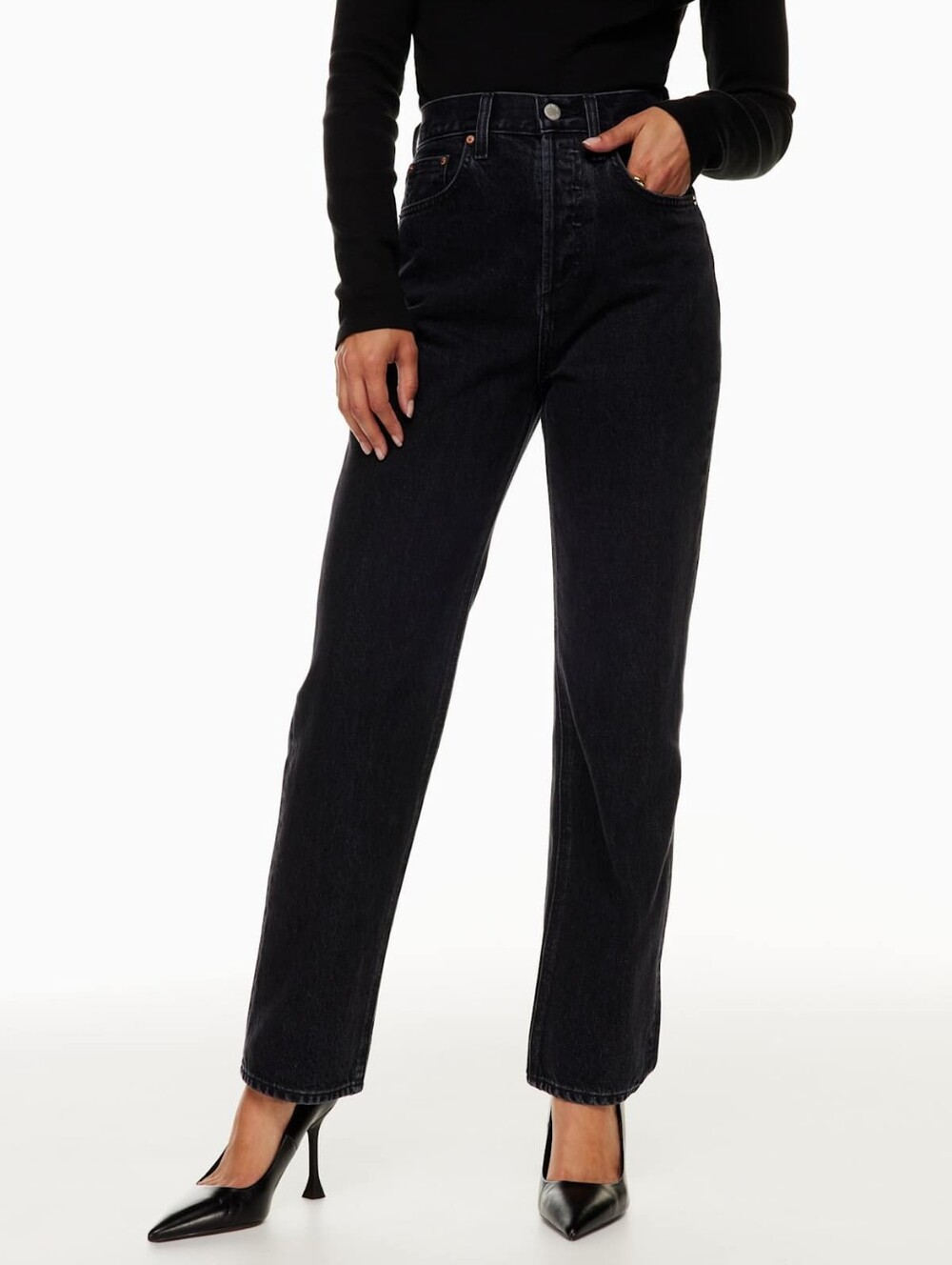 Denim Forum The 90s Joni High Rise Loose Black Womens Size 26 Button Fly Aritzia